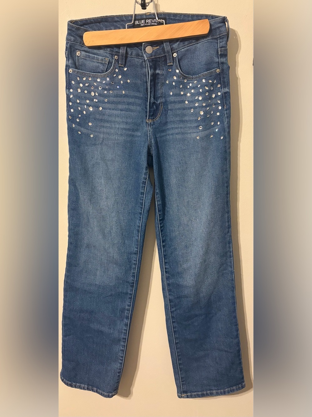 Blue Revival Women’s Straight Leg Studded/Rhinestone Jeans — Blue